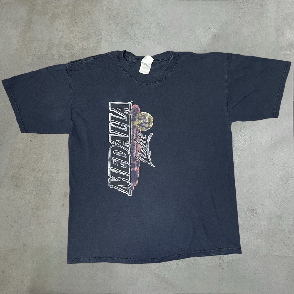Vintage Medalla Light T-Shirt Mens Large Navy Blue Beer Graphic Promo Tee
